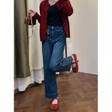 批发窄版直筒牛仔裤女小个子九分裤秋胖mm大码显瘦法棍裤子高腰烟管裤