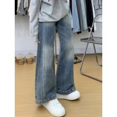 批发大码复古美式牛仔裤女秋季胖mm梨形身材宽松高腰显瘦直筒阔腿裤子