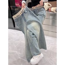 批发窄版直筒牛仔裤女秋季新款大码胖mm显瘦宽松阔腿梨型身材裤子