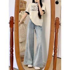 批发浅色高腰微喇牛仔裤女<b class='q'>夏</b>季大码胖mm美式新款百搭宽松显瘦马蹄长裤