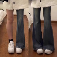 批发美式复古微喇叭牛仔裤女秋季<b class='q'>夏</b>薄新款宽松不贴腿低腰马蹄裤子