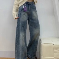 批发秋冬加绒裤子大码女胖mm显瘦阔腿弯刀裤梨型身材小个子直筒牛仔裤