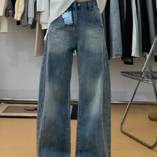 批发弯刀牛仔裤女秋季新款大码胖mm显瘦阔腿梨型身材窄版直筒裤