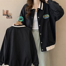 批发实拍大码胖mm港风韩版复古bf风工装外套女春秋棒球服学院风宽松
