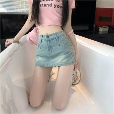 批发高腰夏季牛仔短裤裙女辣妹<b class='q'>半身裙</b>子显瘦大码防走光设计感<b class='q'>包臀</b>短裙