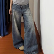 批发潮牌弯刀牛仔裤<b class='q'>男</b>美式高街宽松阔腿裤子ing<b class='q'>休闲</b>水洗做旧<b class='q'>长裤</b>