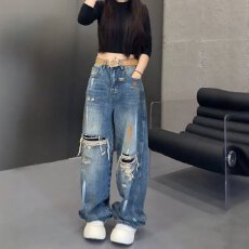 批发大码女<b class='q'>装</b>牛仔<b class='q'>裤</b>女直筒宽松春夏秋冬季新款胖mm高腰<b class='q'>显瘦</b>复古<b class='q'>裤</b>子潮