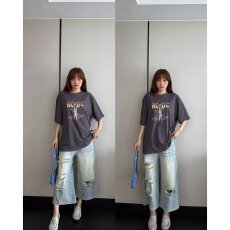 批发美式复古黄泥染破洞牛仔短裤<b class='q'>男</b>女水洗宽松痞帅七分裤潮