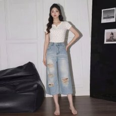 批发美式复古黄泥染破洞牛仔短裤<b class='q'>男</b>女水洗宽松痞帅七分裤潮