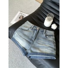 批发美式复古辣妹牛仔<b class='q'>短裤</b>女夏季梨形身材修身显瘦设计感a字包臀热裤