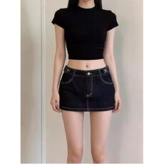 批发黑色牛仔裙裤女夏季薄款高腰修身显瘦小个子百搭a字包臂裙裤