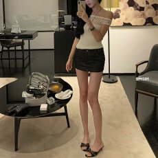 批发美式复古高腰牛仔短裙女夏季新款a字防走光辣妹包臀半身裙子