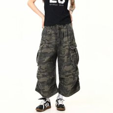 批发美式复古多口袋迷彩工装裤<b class='q'>短裤</b><b class='q'>男</b>女宽松直筒阔腿七分裤子潮