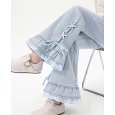 批发大码胖mm美式复古高腰微喇<b class='q'>牛仔裤</b>女夏季辣妹高街设计感<b class='q'>修身</b>马蹄裤