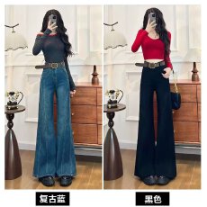 批发黑色气质不贴腿微喇牛仔<b class='q'>裤</b>女春秋新款高腰<b class='q'>提</b><b class='q'>臀</b>显瘦小个子喇叭