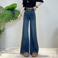 批发复古蓝微喇<b class='q'>牛仔裤</b>女春秋新款胖mm梨形身材高腰宽松显瘦<b class='q'>弹力</b>喇叭裤