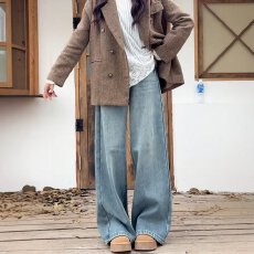 批发胖mm大码女装复古做旧<b class='q'>弹力</b>微喇加绒<b class='q'>牛仔裤</b>女秋冬高街vibe阔腿裤子