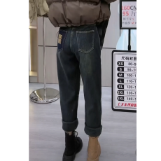 批发<b class='q'>哈伦</b>牛仔裤女秋冬加绒梨形身材宽松遮胯显瘦大码萝卜裤高腰老爹裤