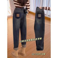 批发<b class='q'>哈伦</b>牛仔裤女秋冬加绒梨形身材宽松遮胯显瘦大码萝卜裤高腰老爹裤