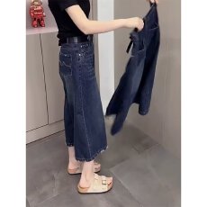 批发美式复古牛仔七分裤<b class='q'>男</b>女潮牌水洗高级感宽松百搭休闲阔腿牛仔<b class='q'>短裤</b>