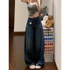 批发复古阔腿牛仔<b class='q'>裤</b>女秋冬季新款高腰显瘦高个子宽松垂感直筒拖地<b class='q'>裤</b>子