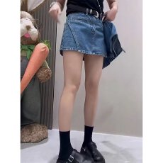 批发大码女装夏季新款高腰不规则牛仔短裤胖mm显瘦阔腿a字版裤裙