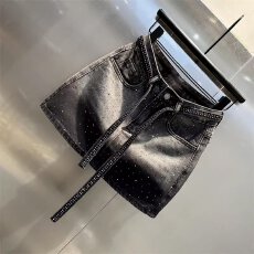 批发辣妹香风重工烫钻牛仔裙高腰夏季新款显瘦新款防走光半身短裙