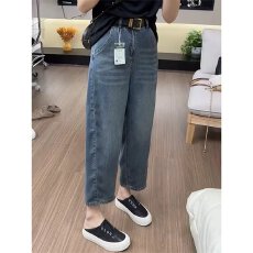 批发大码<b class='q'>哈伦</b>天丝牛仔裤女夏季薄款胖mm宽松显瘦九分高腰直筒阔腿裤子