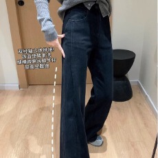 批发黑色牛仔裤秋冬新款美式<b class='q'>情侣</b><b class='q'>阔腿裤</b>宽松直筒男士裤子休闲百搭长裤