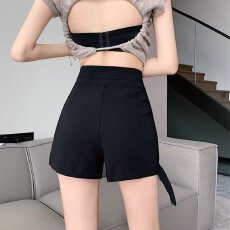 批发新款潮流ins黑色<b class='q'>高腰</b><b class='q'>牛仔</b><b class='q'>短裤</b>夏季新款显瘦弹力梨形身材a字热裤子