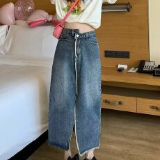 批发牛仔半身裙女春夏新款小个子设计感长裙高腰显瘦开叉a字裙子