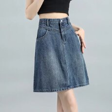 批发复古港风牛仔半身裙女夏季新款高腰显瘦百搭a字包臀裙短裙