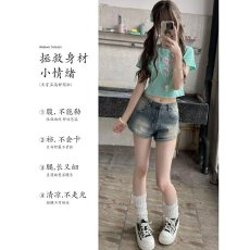 批发大码胖妹妹美式<b class='q'>牛仔</b><b class='q'>短裤</b>女夏季设计感小众<b class='q'>高腰</b>显瘦复古A字热裤子