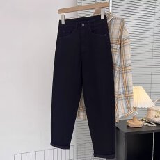 批发黑色休闲裤女新款春秋季牛仔裤子宽松显瘦高腰弹力夏款哈伦裤