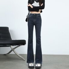 批发高腰微喇叭牛仔裤女春秋大码新款修身显瘦弹力小个子马蹄裤子