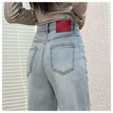 批发新国风刺绣微弹春夏季新款高腰窄版直筒阔腿裤牛仔女百搭显瘦