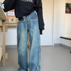 批发浅蓝复古高腰阔腿天丝牛仔裤女夏季新款垂坠直筒显瘦拖地裤子
