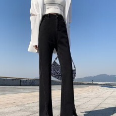 批发微喇牛仔裤女春秋季新款高腰弹力修身显瘦小个子百搭喇叭裤