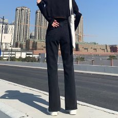 批发分叉拖地裤女垂感高腰新款牛仔阔腿裤拖地显瘦开叉大码裤子