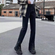 批发微喇牛仔裤女春秋季新款高腰弹力修身显瘦小个子百搭拖地裤