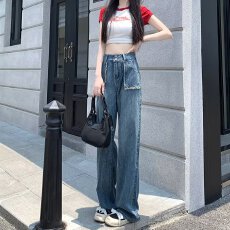 批发直筒阔腿牛仔裤女秋季秋冬新款高腰显瘦宽松小个子拖地裤子