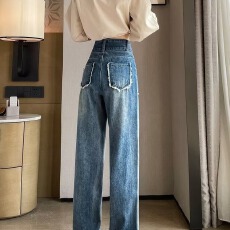 批发直筒阔腿牛仔裤女秋季秋冬新款高腰显瘦宽松小个子拖地裤子