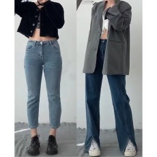 水洗牛仔裤女春季新款弹力时尚宽松简约休闲显瘦直筒长裤