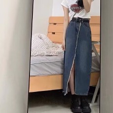 批发夏季高腰开叉牛仔半身裙女设计感小众新款<b class='q'>复古</b>a字裙包臀<b class='q'>长裙</b>
