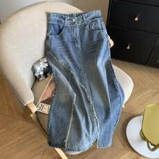 批发秋冬秋季高腰开叉牛仔半身裙女设计感新款<b class='q'>复古</b>a字裙包臀<b class='q'>长裙</b>
