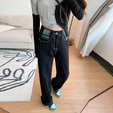 批发大码胖妹妹高腰阔腿拖地牛仔裤女春<b class='q'>秋</b>季新款直筒显瘦梨型身材裤子