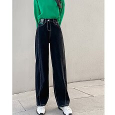 批发大码胖妹妹高腰阔腿拖地牛仔裤女春<b class='q'>秋</b>季新款直筒显瘦梨型身材裤子