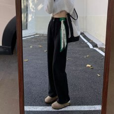 批发黑色阔腿牛仔裤女新款<b class='q'>秋</b>冬加绒宽松百搭小个子显瘦直筒拖地裤