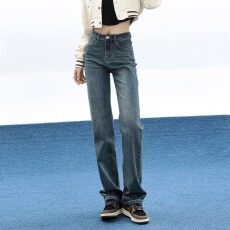 批发窄版阔腿<b class='q'>牛仔裤</b>女春秋新款<b class='q'>韩版</b>高腰宽松垂感直筒拖地裤子女款