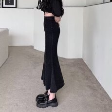 批发黑色<b class='q'>牛仔</b>半身鱼尾裙女夏季新款设计感小众高腰开叉a字<b class='q'>包臀裙</b>